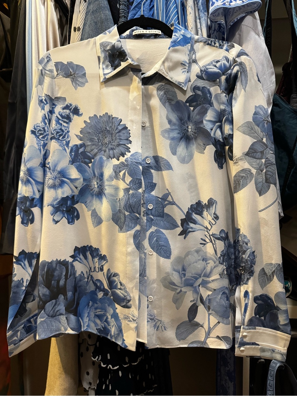 Alice + Olivia WILLA Blue Floral Button-Down Shirt